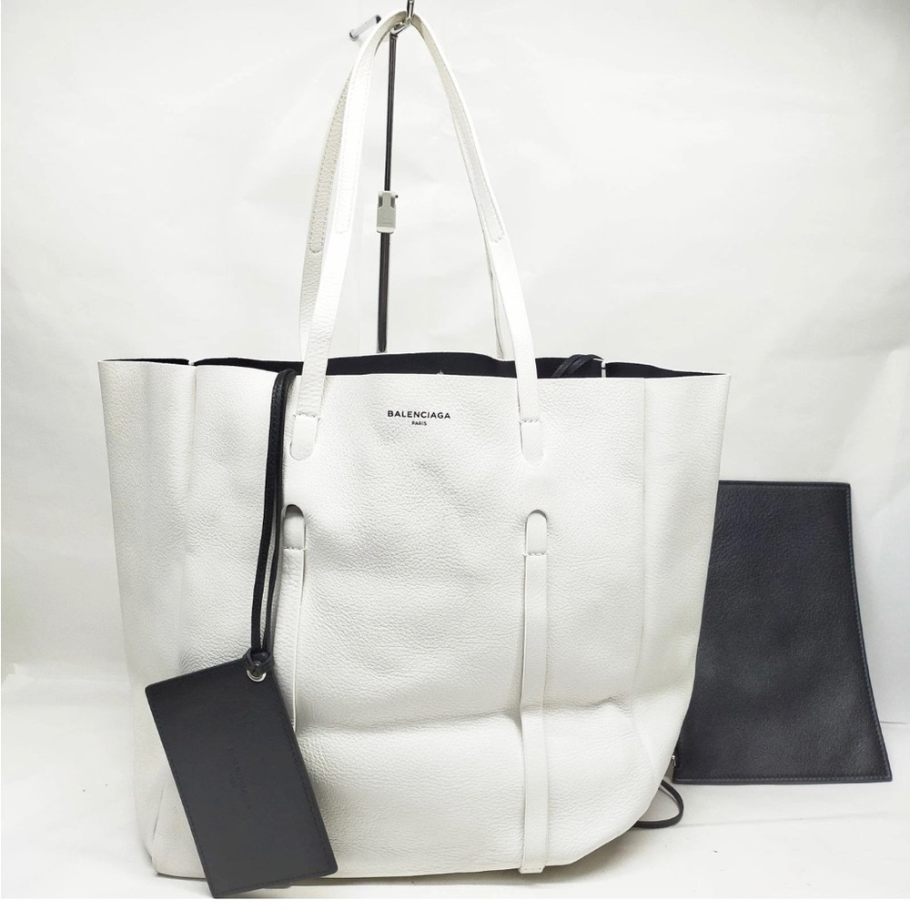 Balenciaga White Leather Tote with Black Pouch and Tag
